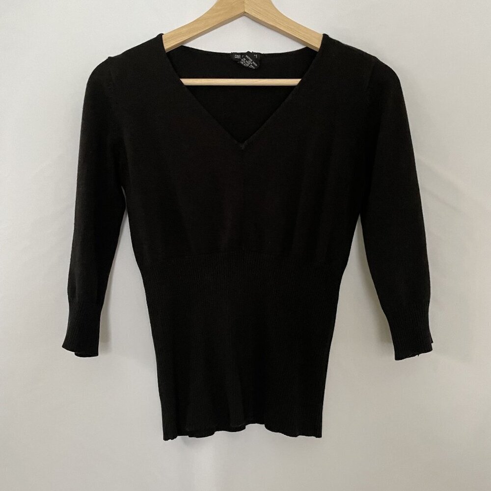 Cool Attitudes 3/4 sleeve cotton rayon nylon sweater v-neck knit top soft small